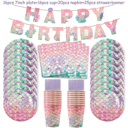 Mermaid Party Decorations Supplies Mermaid Disposable Plates Cup Napkins Set for Girls Baby Shower Mermaids Princess Birthday Good Vibrations