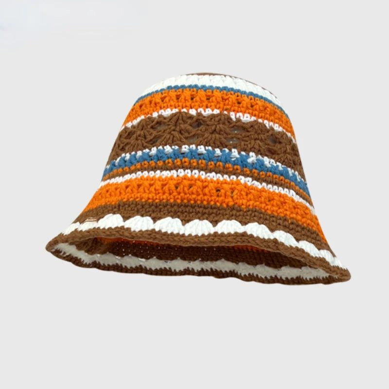 2024 Spring New Crochet Hat Korean Handmade Bucket Hat Women's Weaving Knitted Hat Y2k Fashion Flowers Autumn Winter Ins Beanies Good Vibrations