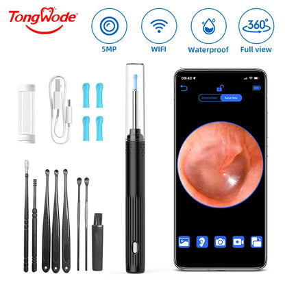Wireless Visual Ear Endoscope Camera Ear Cleaning Tools Spoon Safe Silicone Earpick 5MP Camera Ear Wax Remover Luminous Otoscope Good Vibrations