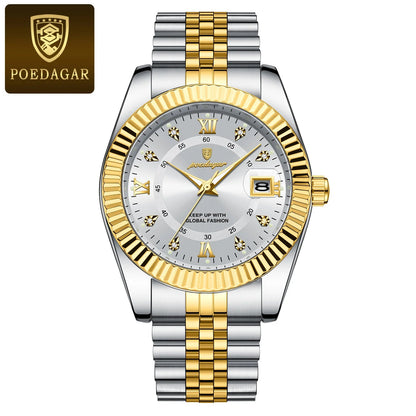 POEDAGAR Luxury Sport Wrist Watch For Man Waterproof Luminous Date Men Watch Quartz Stainless Steel Men's Watches Male Reloj+box Good Vibrations