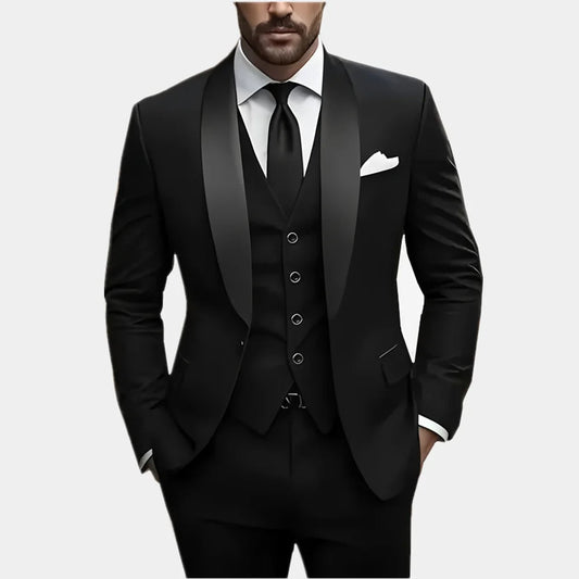 Jacket Vest Pants Solid Color Men's Formal Business Office Suit Groom Wedding Dress Party Blazer Waistcoat Trousers Tuxedo Good Vibrations