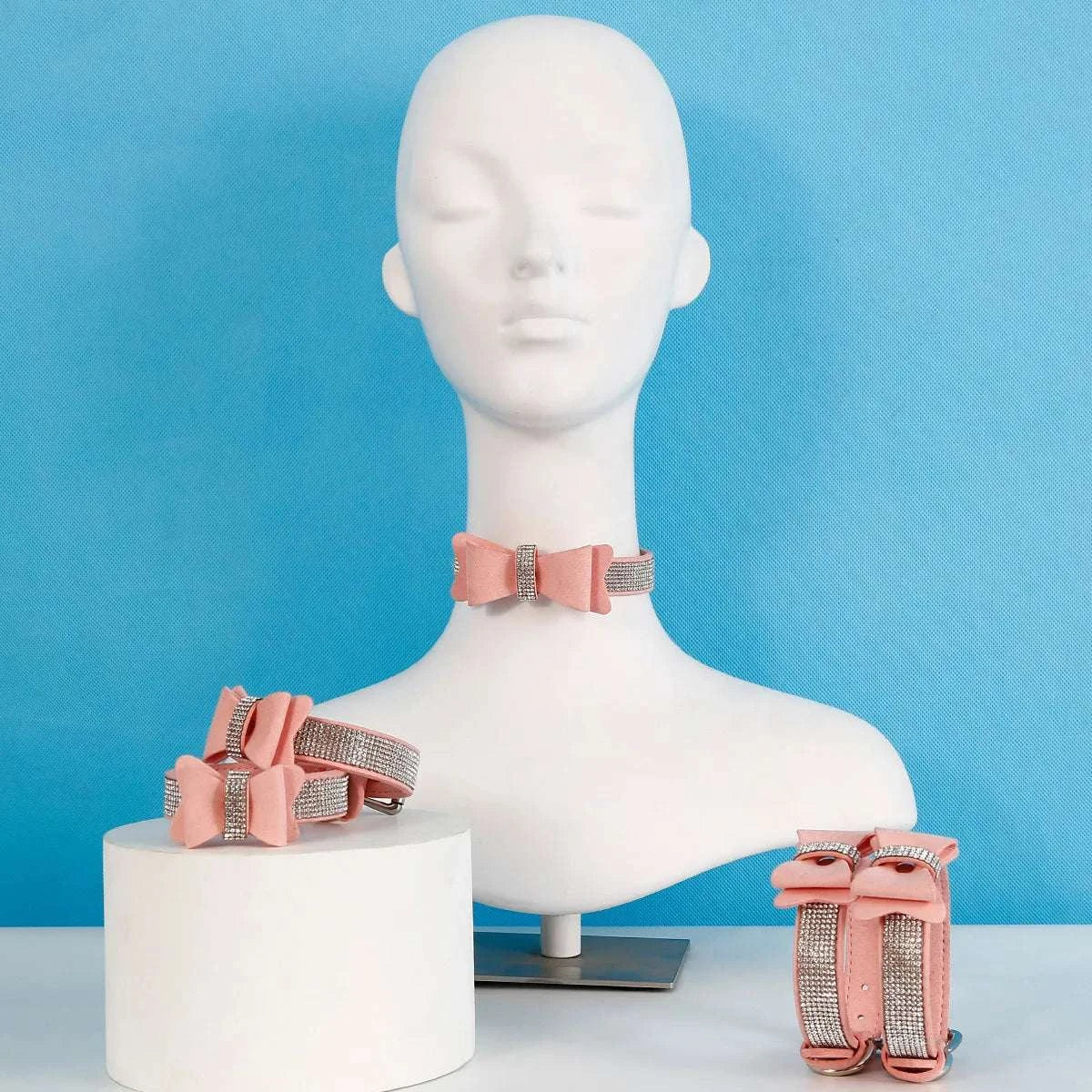 3PcsSet Pink Bondage Kit Restraints Set Rhinestone Bow GOOD Vibrations