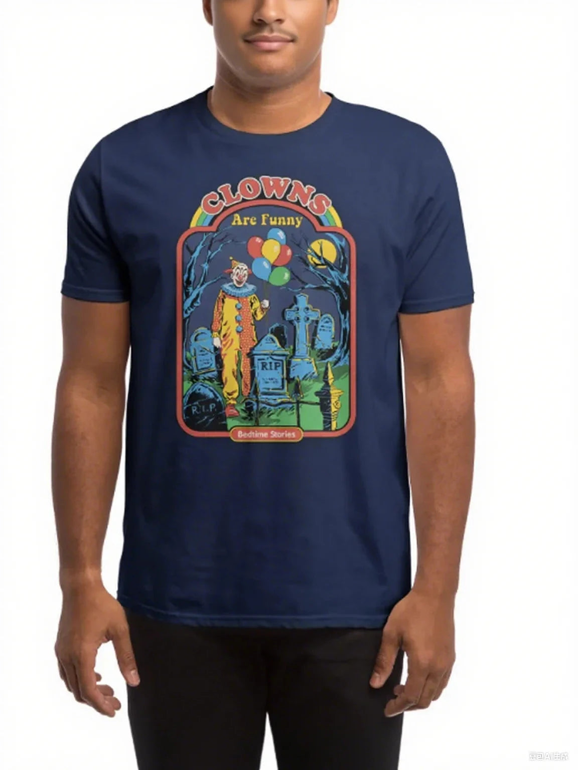 Creepy Graveyard Cotton Crew Neck T-Shirt Boasting A Vivid Depiction Graveyard with Balloons Good Vibrations