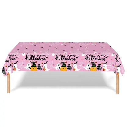 Pumpkin Ghost Pattern Halloween Tablecloth Halloween Theme Plastic Disposable Table Cover Pink Table Runner Table Decoration Good Vibrations