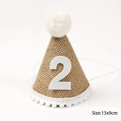 1st Birthday Party Decor Hat Kids 1 2 3 Year Happy Birthday Boy Girl Crown Hat First Happy Birthday Party Baby Shower Decoration Good Vibrations