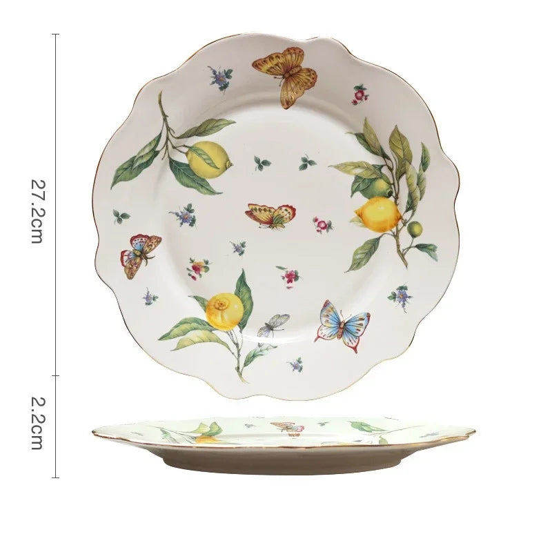 Europeanc Style Ceramic Dining Plate Elegant Lemon Pattern Dinner Steak Plate Coffee Cup Set Western Cuisine Dessert Plate Good Vibrations
