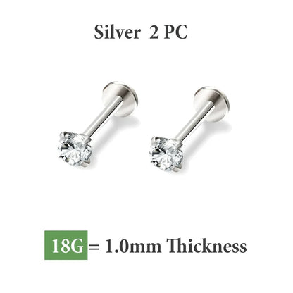 2/8PCS Stainless Steel Eearring Nose Stud Cartilage Piercing Jewelry Helix Tragus Lip Flat Back Tiny Earrings for Women 18G Good Vibrations