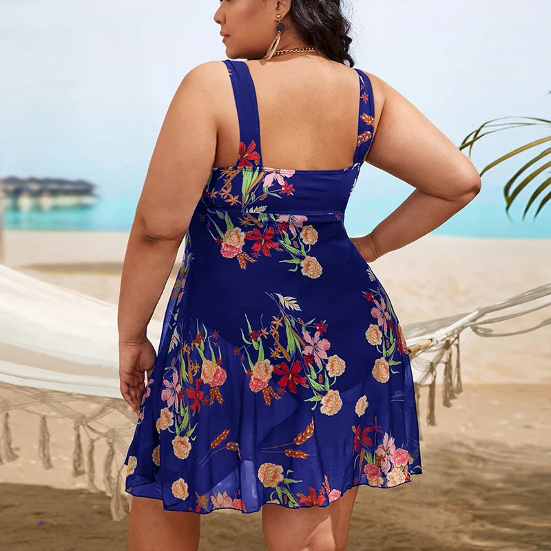 Sexy One Piece Swimsuit Women Mesh Bathing Suit 2025 Plus Size Swimdress Summer Flower Printed Swimwear Beach Wear Mujer XXXXL Good Vibrations