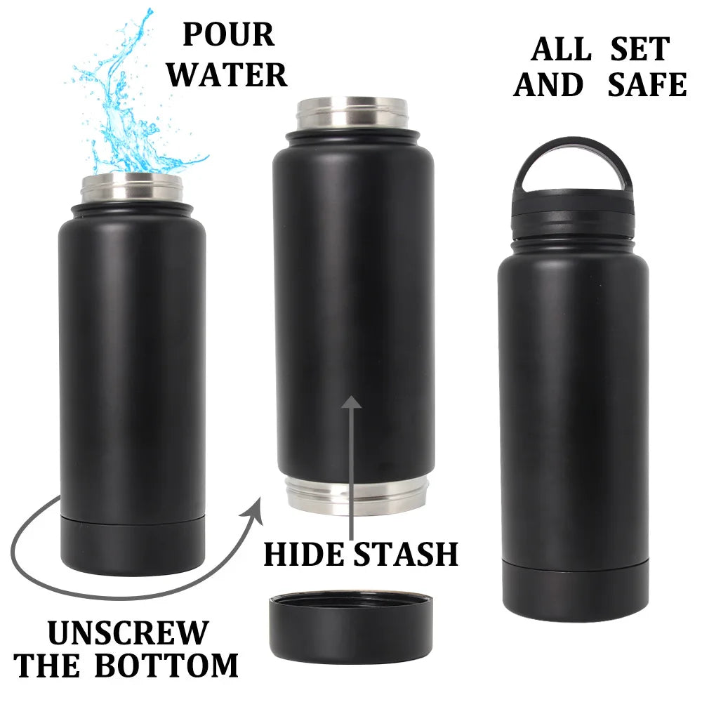 Stainless Steel Hidden Tumbler Water Bottle Stash Box Diversion Safe With Huge Secret Stash Spot Compartment for Cards Keys Cash Good Vibrations