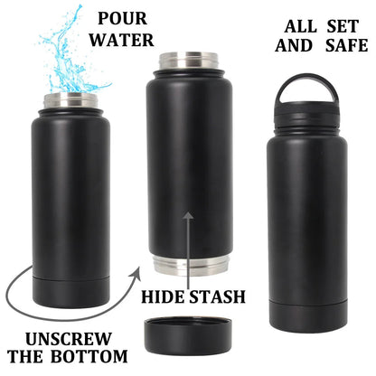 Stainless Steel Hidden Tumbler Water Bottle Stash Box Diversion Safe With Huge Secret Stash Spot Compartment for Cards Keys Cash Good Vibrations