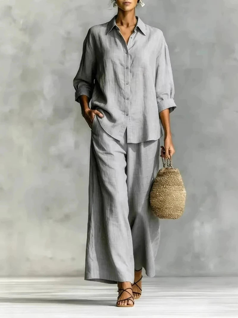 Plus Size Women's New Casual Two Piece Set 7-Sleeve Shirt Wide Leg Pants Comfortable Office Commute Matching Set Good Vibrations