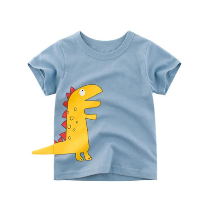 2024 Children 3D Cartoon Short T-Shirts Clothes for Boy 100% Cotton Short Sleeve Dinosaurs Cute Kids Casual Sport Top Tees Good Vibrations