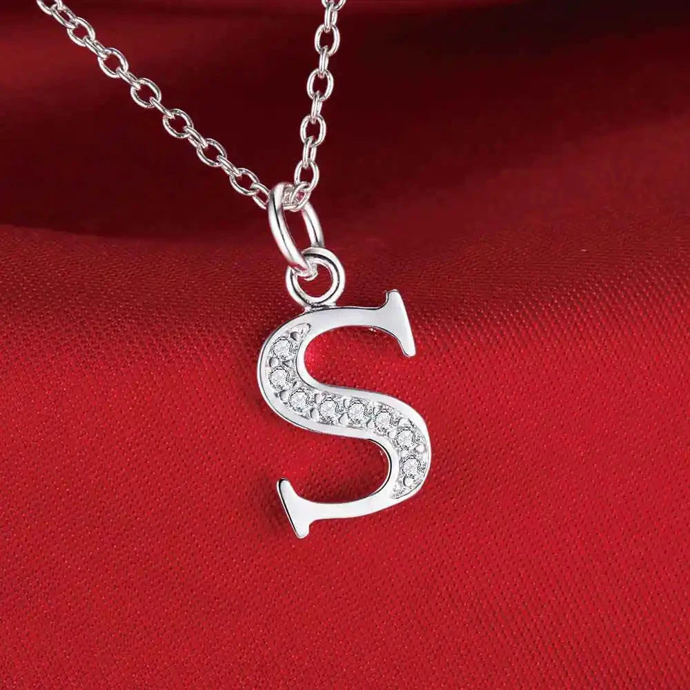 26 Letters 925 Sterling Silver Necklace Pendant Zircon For Women Exquisite Student Girlfriend Jewelry Accessories Wedding Gift Good Vibrations