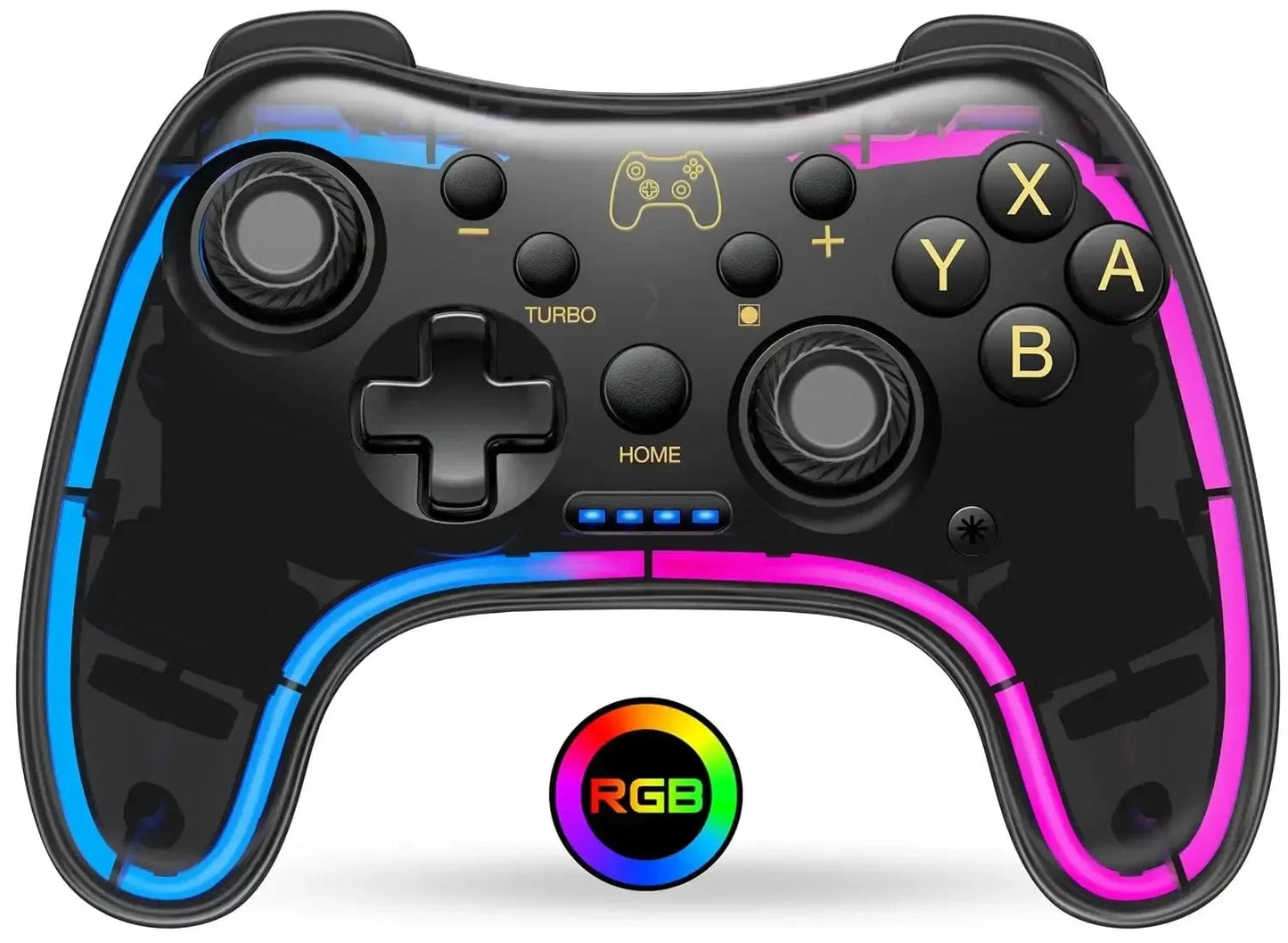 Controller 7039 for Switch With RGB Lights,Turbo,Wake-up Function,Supports Multi-Platform&App Control,Transparent GamePad Good Vibrations