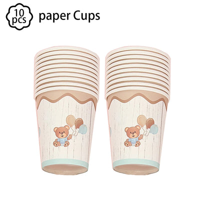 Baby shower Teddy Bear Birthday Party Plates Cup Tableware Kids 1st Birthday Party Decor Teddy Bear Balloon Birthday Party decor