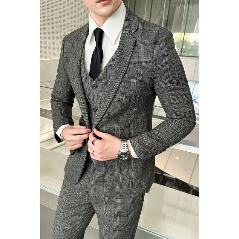 Quality Three-piece Suit Vest Trousers Set for Men Korean Fashion Slim Fit Business Casual Wedding Handsome Style