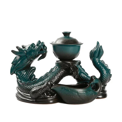 1 set, creative lazy tea set, semi-automatic dragon teapot, magnetic rotating water-conducting tea set, Chinese Kung Fu tea set Good Vibrations