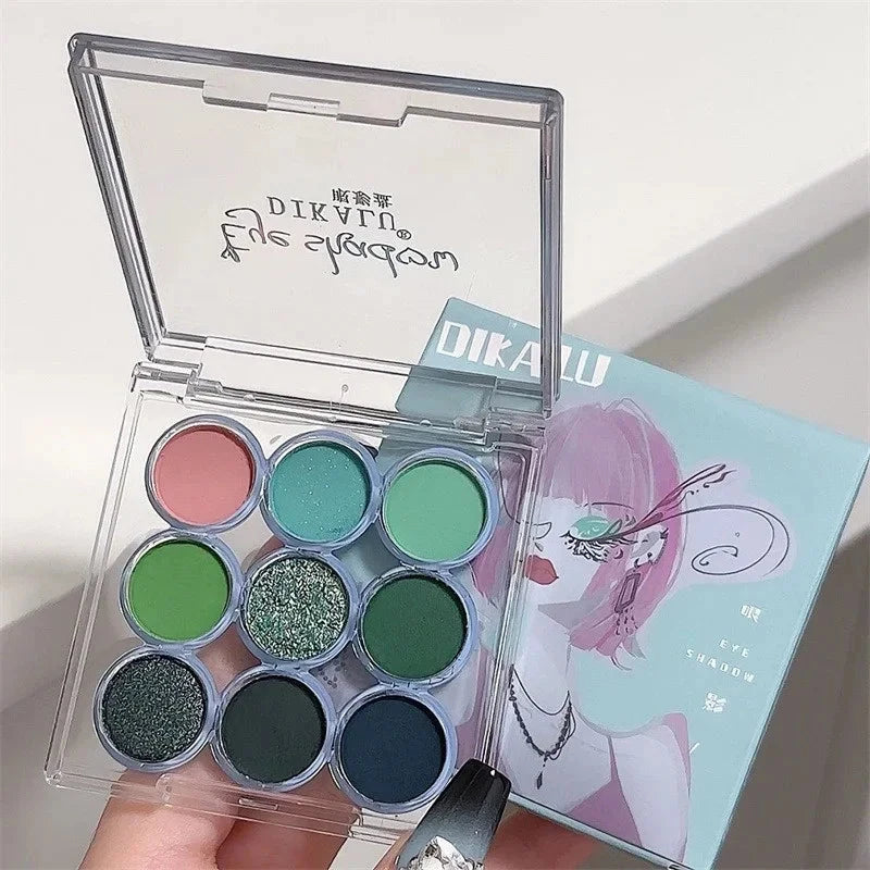 9Colors Glitter Eyeshadow Palette Smoke Purple Lace Shimmer Pearlescent Matte Acrylic Eye Shadows Palette Waterproof Eye Make Up Good Vibrations