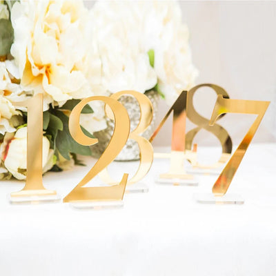 Wedding Table Numbers - Clear and Gold Mirror Acrylic Signs - Gold Wedding Table Signs - Wedding Table Decor