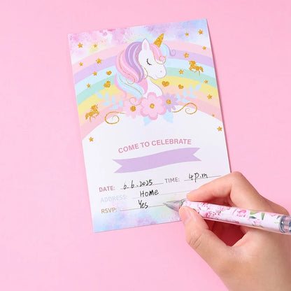 12pcs Invitation Card Unicorn Rainbow Balloon Envelope Card Girl Unicorn Theme Party Invitation Happy Birthday Party Decoration Good Vibrations