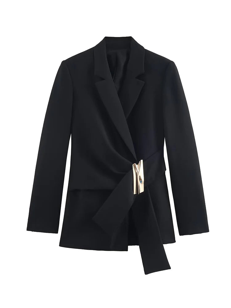 Women Pant 2 Pieces Set V-neck Buckle Decoration Blazer Coat High Waist Pants Female Chic New Office Ladies Fashion Outfits Good Vibrations