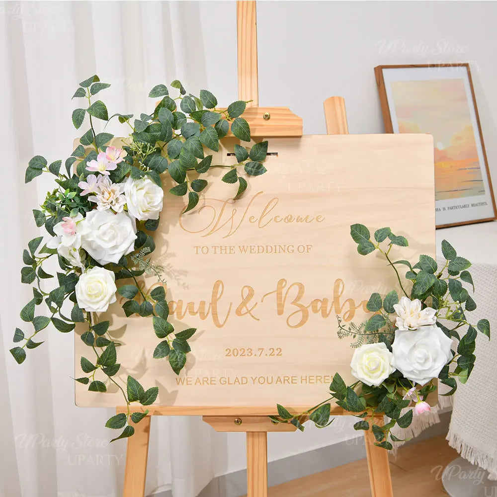 2pcs Wedding Arch Flowers Artificial Flowers Floral Garland for Bridal Shower Ceremony Welcome Sign Backdrop Stand Decorations Good Vibrations