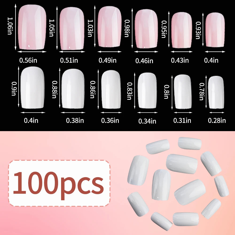 100Pcs Light Pink Press on Nails Short Medium Square Wearable Fake Nails Tips 10 sizes Full Cover False Nails Finger Decoration Good Vibrations