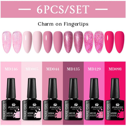MSRUIOO 6pcs Nude Pink Gel Nail Polish Set Glitter Colorful Semi Permanent UV Gel Kits DIY Nail Art Painting Varnish Manicure Good Vibrations
