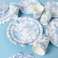 Blue Floral Disposable Tableware Paper Plate Birthday Party Decor Kids Boy Wedding Birthday Party Supplies Favors Baby Shower Good Vibrations