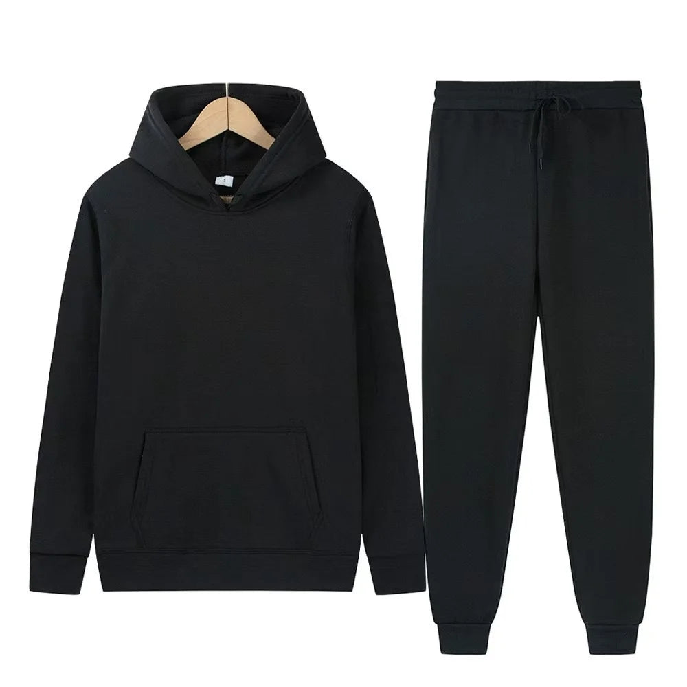 Men's Autumn and Winter New Solid Color Hoodie+pants Two-piece Set Fashionable Casual Sports Set Size S-3XL Good Vibrations