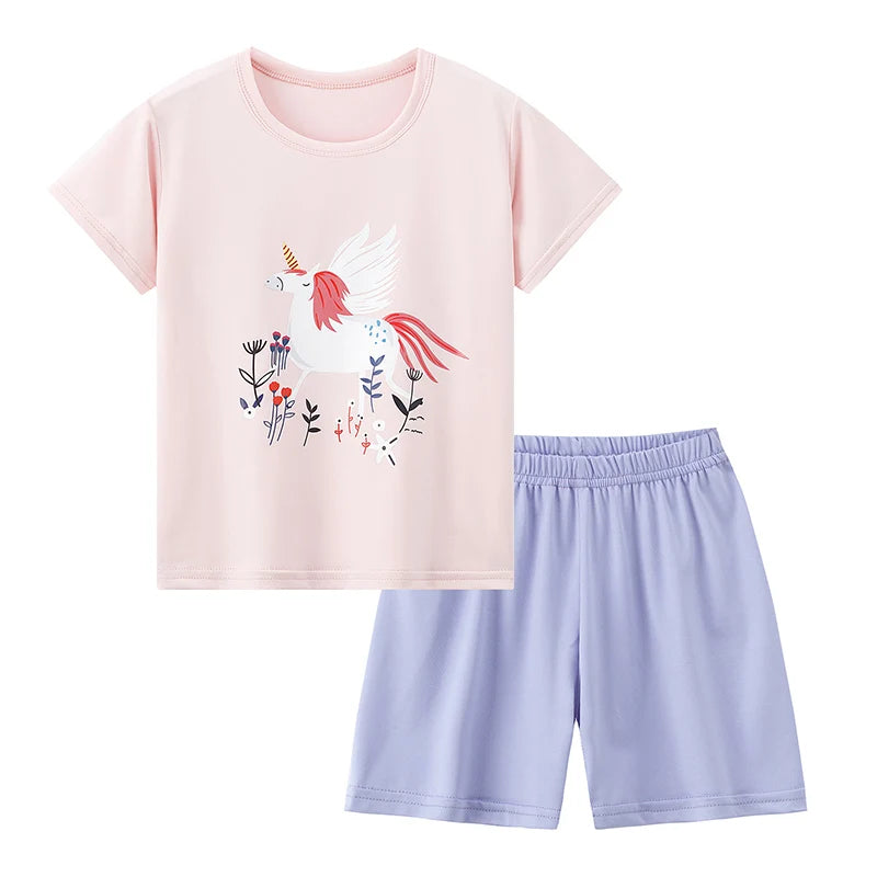 2-piece Summer Children's Comfortable And Versatile Cute Short sleeved Shorts Set For Boys And Girls Casual Home And Outdoor Set Good Vibrations