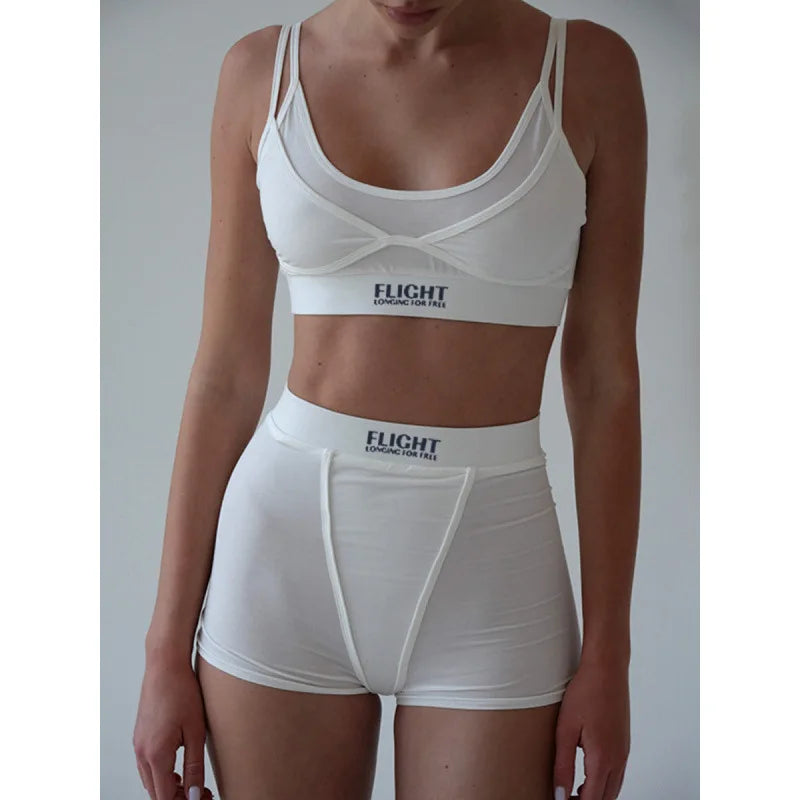 Women's 2-Piece Outfit Set Crop Top And Shorts Matching Sets Cleanfit Style Summer Fashion Suitable for All Good Vibrations