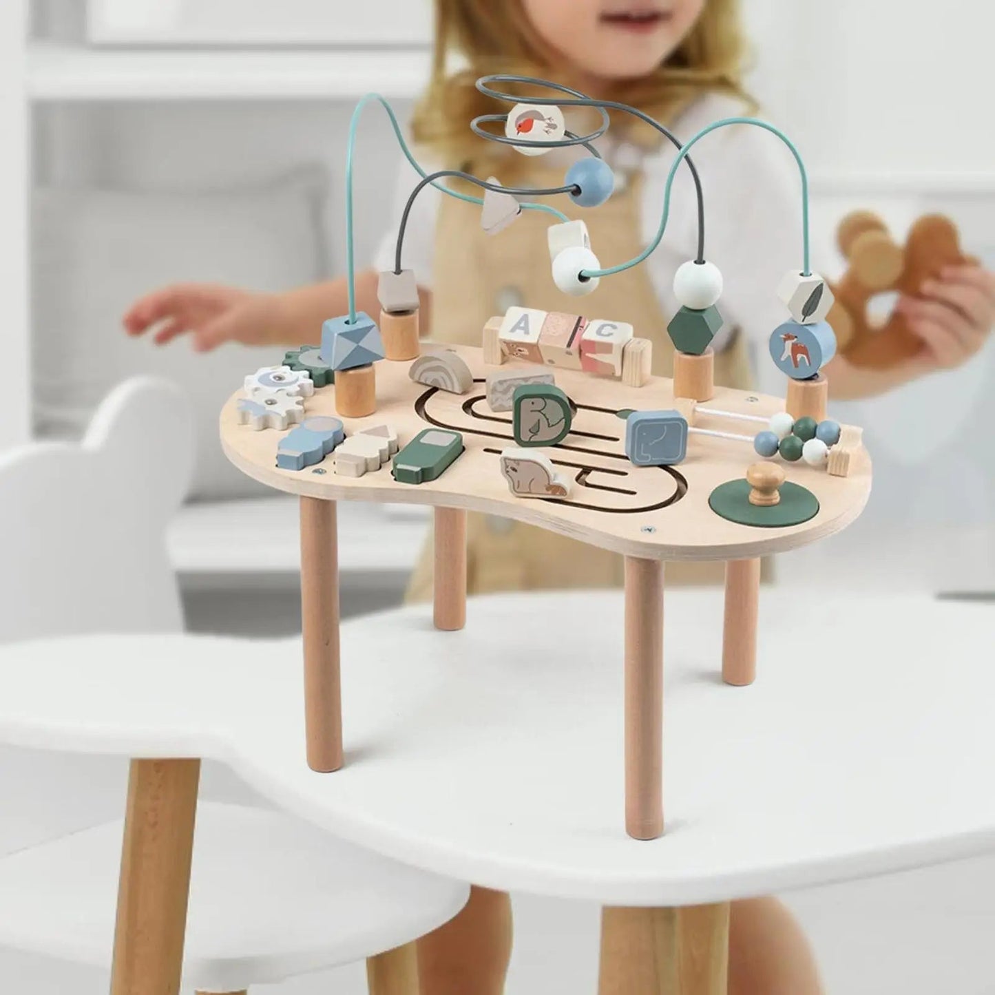 Wooden Activity Table Activity Center Portable Track Maze Wooden Sensory Play Table Sensory Toy for Kids Boys Girls Infant Good Vibrations