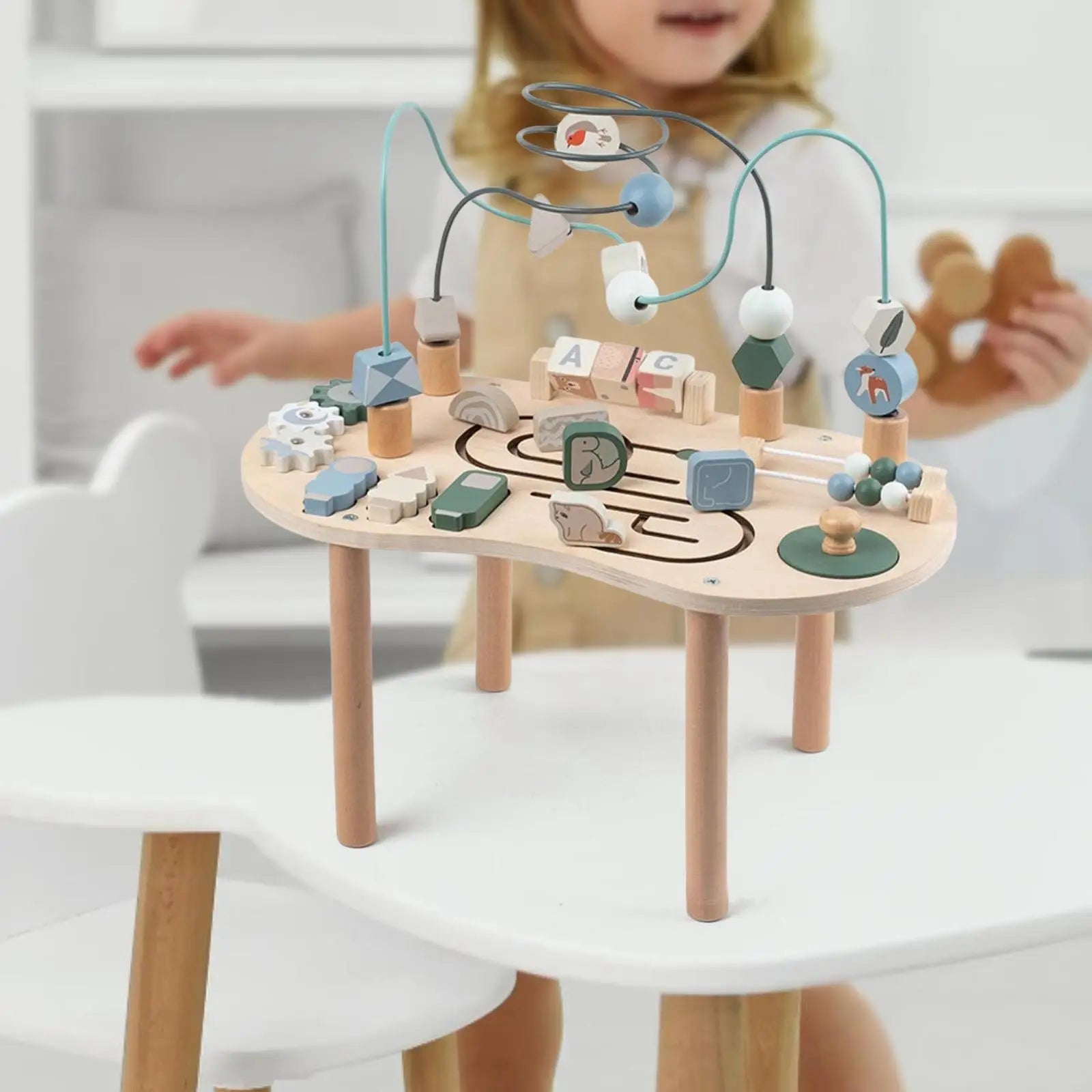 Wooden Activity Table Activity Center Portable Track Maze Wooden Sensory Play Table Sensory Toy for Kids Boys Girls Infant Good Vibrations