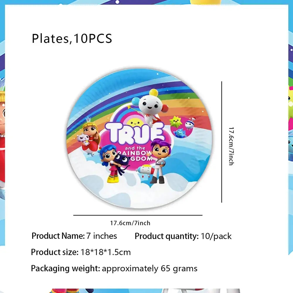 True Rainbow Kingdom Party Supplies Disposable Tableware Plates Balloon Cake Topper Kids For Boy Girl Favor Birthday Party Decor Good Vibrations