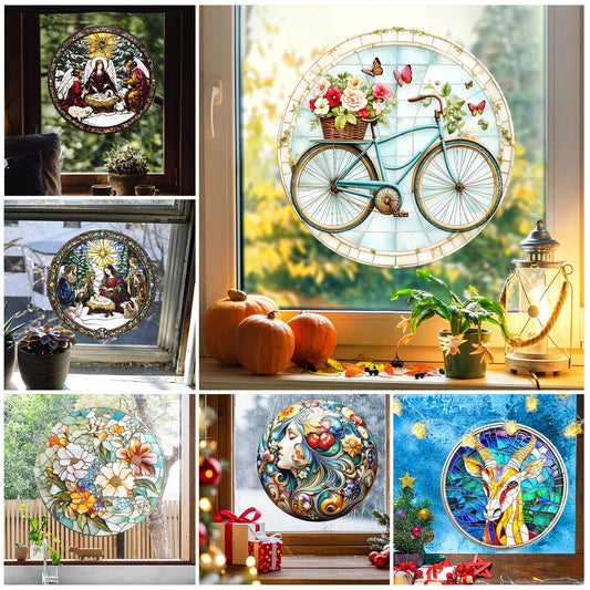 Christmas Trees Snowman Wall Sticker Suncatch Rainbow Window Privacy Film Glass Static Cling Film Decor UV Festival Decoration Good Vibrations