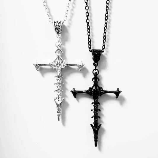 Bone cross necklace, Gothic jewelry, Alien, retro, Death cross, witchcraft accessory, alternative, pagan, cross Choker For Women