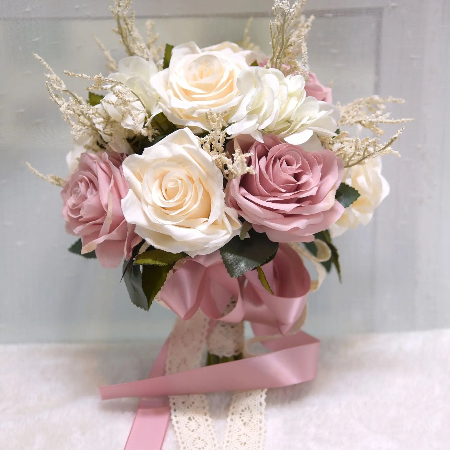 Wedding Bouquet Bridal Artificial Silk Flowers Foam Roses Bouquet Lace Decoration Natural Wedding Flowers Good Vibrations