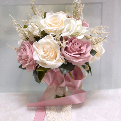 Wedding Bouquet Bridal Artificial Silk Flowers Foam Roses Bouquet Lace Decoration Natural Wedding Flowers Good Vibrations