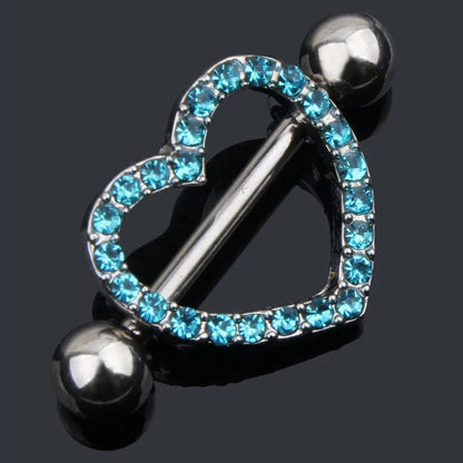 2pcs Both Sides Screwed Heart Nipple Ring for Women Girls 14G Stainless Blue Pink Zircon Sexy Nipple piercing nombril Nipple Bar Good Vibrations