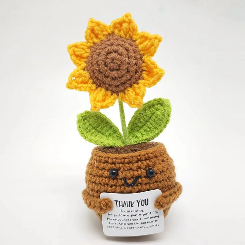Positive Energy Crochet Doll Pocket Hug Handmade Knitted Plush Rose Sunflower Tulip Cactus Love Funny Emotional Support Gift Good Vibrations