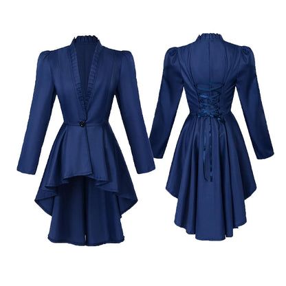 Halloween Carnival Dress Up Party Outfit Coat Medieval Victorian Dress Costume Women Tuxedo Tailcoat Gothic Steampunk Trench Hem Good Vibrations