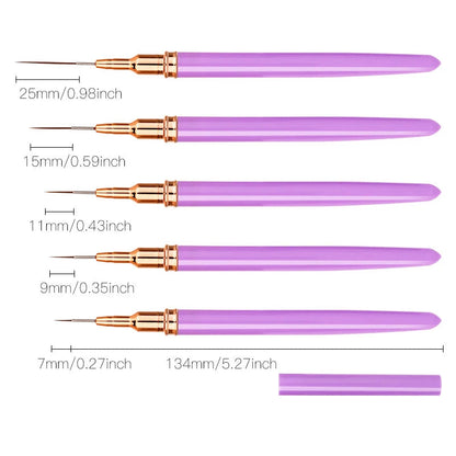 5pcs Nail Art Liner Brush Set UV Gel Nail Brushes Kits French Stripe Line Painting Drawing Flower Pen Professional Manicure Tool Good Vibrations