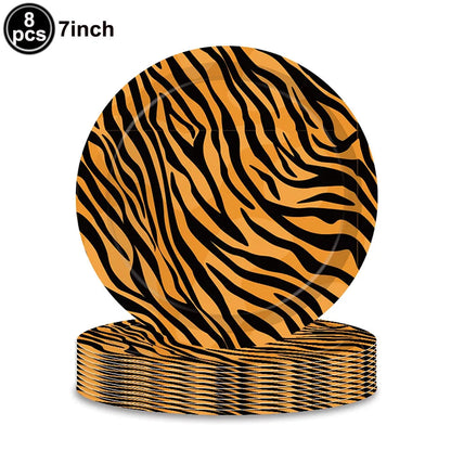 Jungle Animal Print Party Paper Plates Tiger Giraffe Leopard Disposable Plate Kids Birthday Decor Safari Themed Party Supplies Good Vibrations
