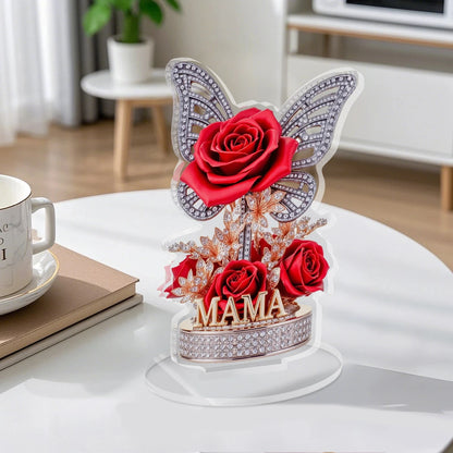 A gift for mom: An eternal souvenir, an acrylic display stand decorated with roses and butterflies. A beautiful gift Good Vibrations