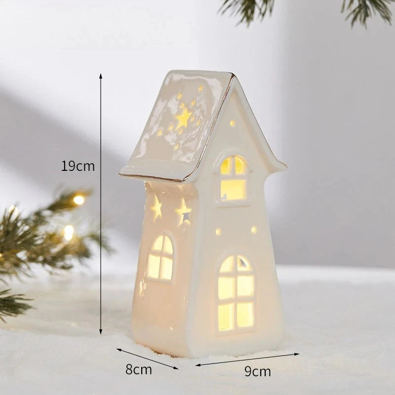 Christmas Ceramic Light Up Tree House Desktop Ornament Holiday Home Decor Tabletop Decoration Christmas Perfect Gift Idea Good Vibrations
