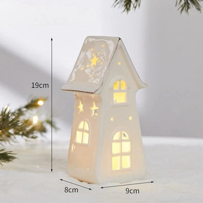 Christmas Ceramic Light Up Tree House Desktop Ornament Holiday Home Decor Tabletop Decoration Christmas Perfect Gift Idea Good Vibrations