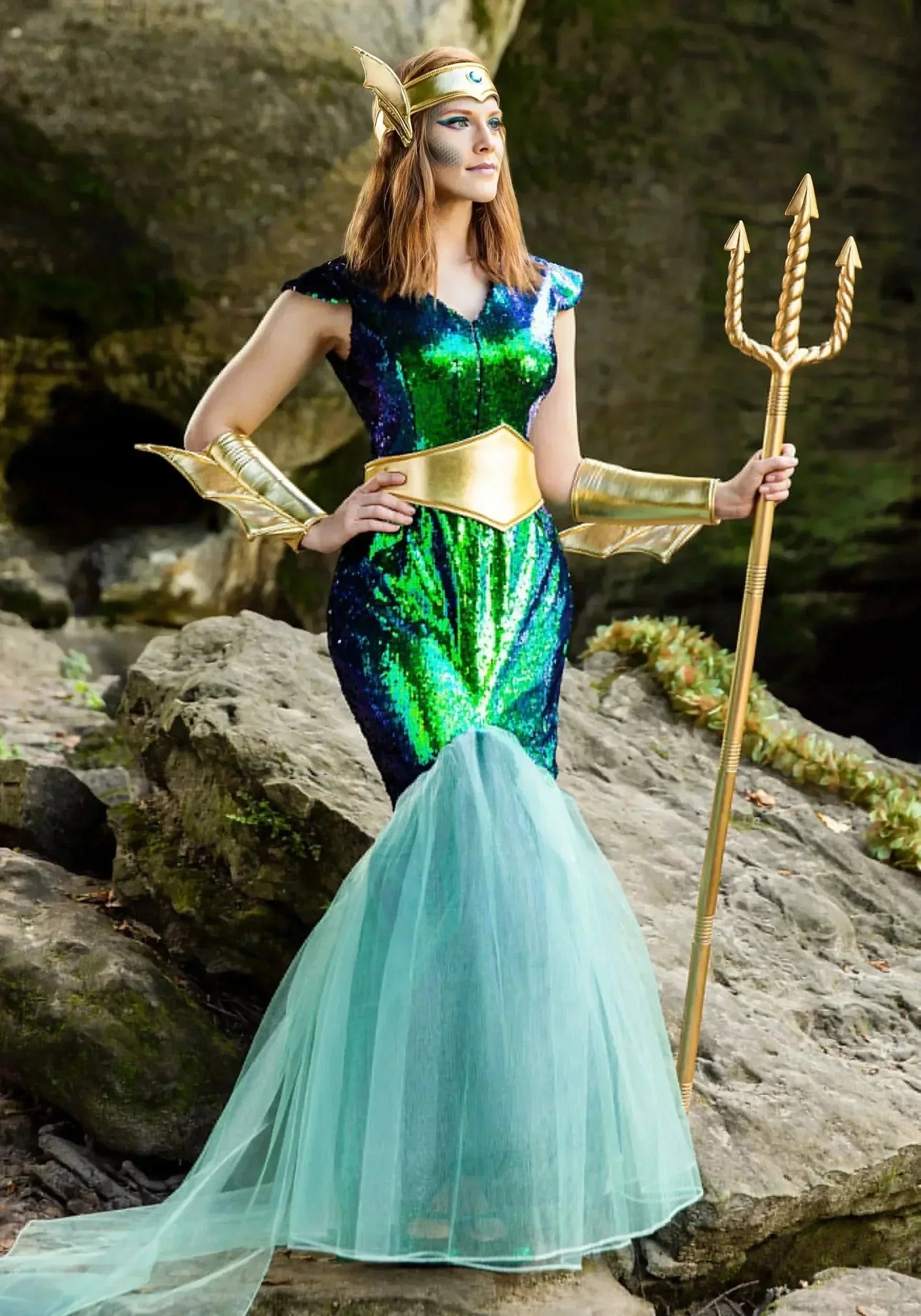 Couple Neptune King Sea Siren Mermaid Queen Costume Men Poseidon Costumes Fantasia Halloween Purim Carnival Mardi Gras Dress up Good Vibrations