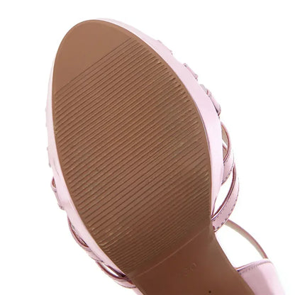 Big Size Gold Wedding Women Platform Sandals High Chunky Heels Pink Mirror PU Sexy Casual Party Lady Ankle Strap Gladiator Shoes Good Vibrations