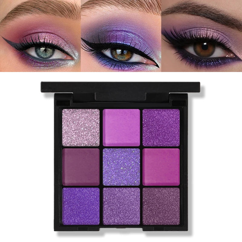 Luxurious Purple Eyeshadow Palette 9 Color Matte and Shimmering violet Eye Makeup for Creating Smoky or Natural Looks Cosmetic Good Vibrations
